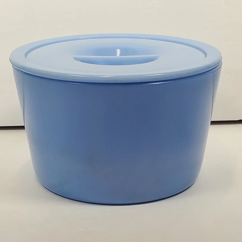 Vintage Refrigerator Dish or Grease Canister Jeannette Delphite Blue Glass CHIP